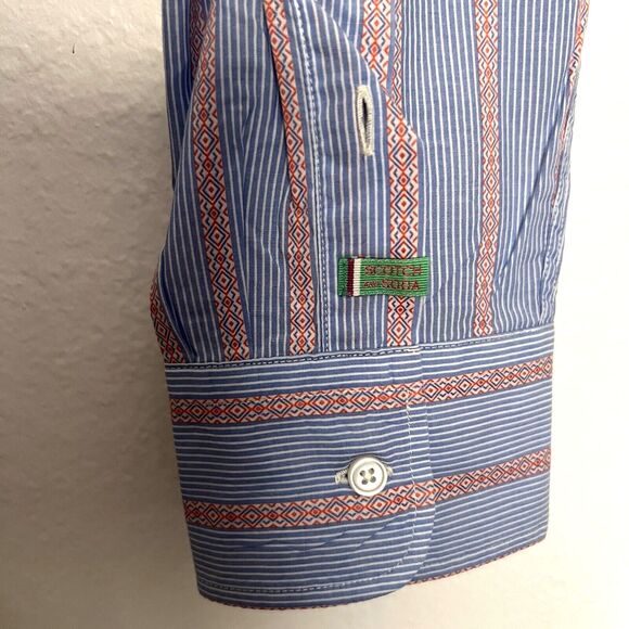 SCOTCH & SODA AMSTERDAM COUTURE PARADISE OWN MEN'S SHIRTS SIZE L BLUE Red Stripe - Picture 7 of 9